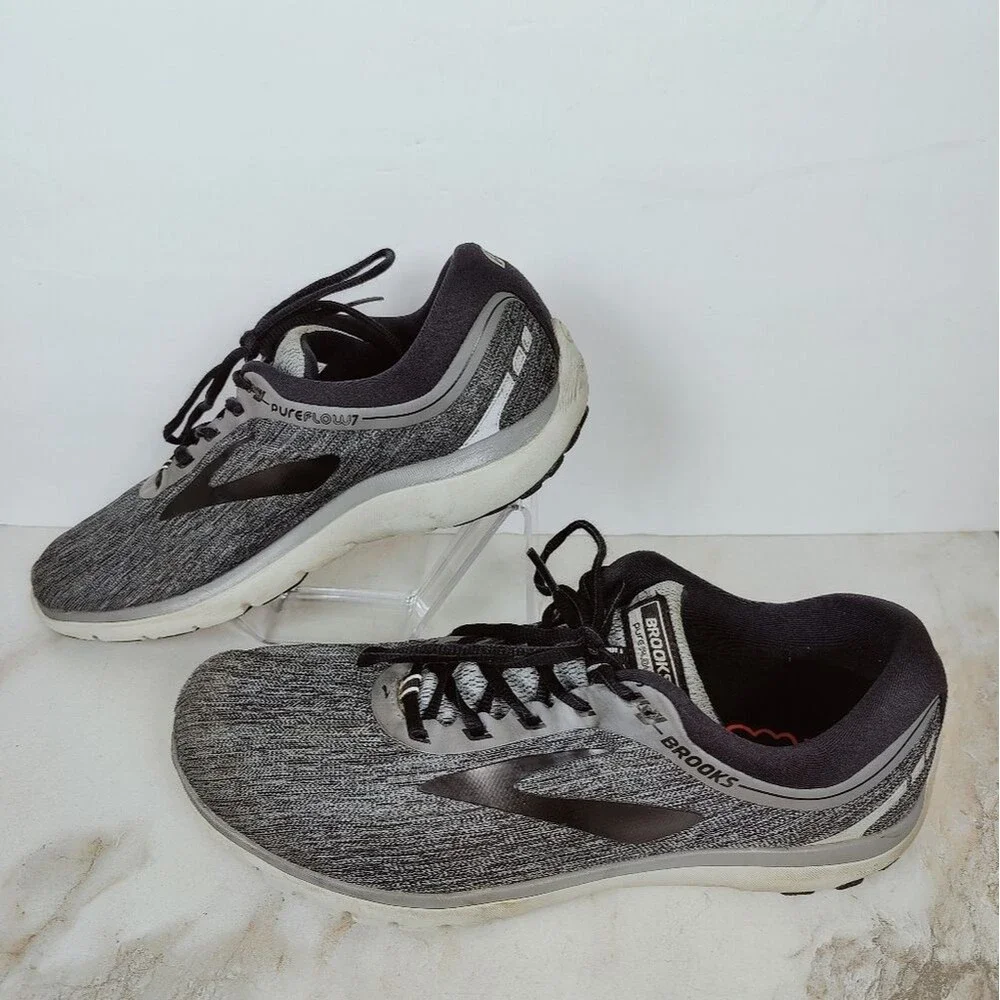 Brooks Men's PureFlow 7 Grey Black Running Shoes Athletic Sneakers, Sz 10.5